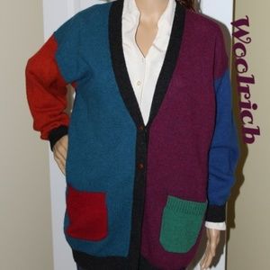 Woolrich 100% Wool Mens Style Color Block Cardi